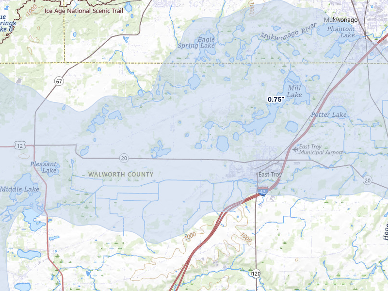 NEXRAD radar-signature map of the hail storm over East Troy, WI on Mar 30, 2026