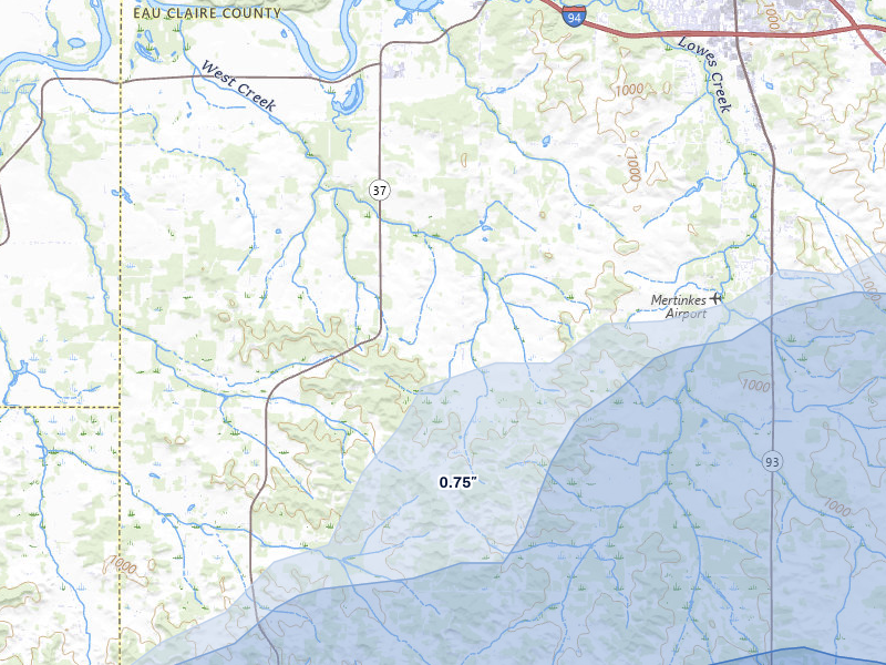 NEXRAD radar-signature map of the hail over Eau Claire, WI