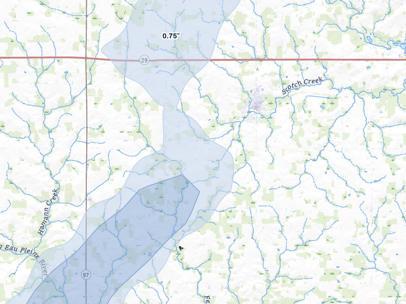 NEXRAD radar-signature map of the hail over Edgar, WI