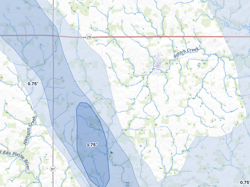 NEXRAD radar-signature map of the hail storm over Edgar, WI on May 27, 2026