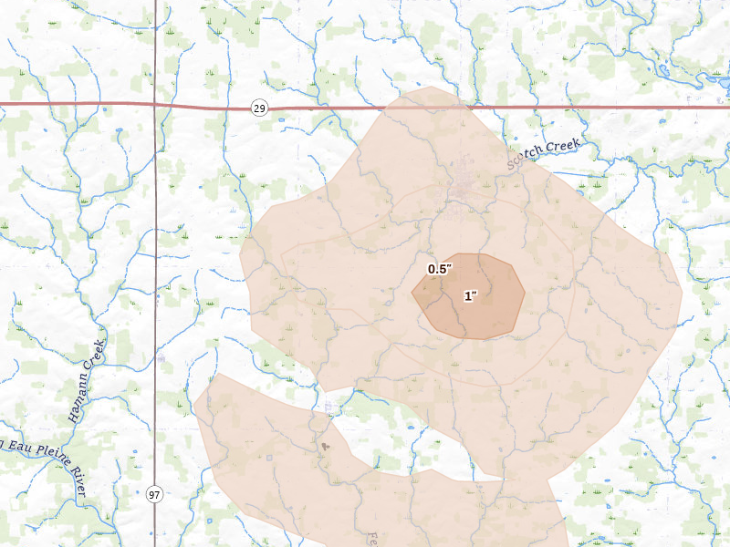 Radar-estimated hail-size map of the storm over Edgar, WI