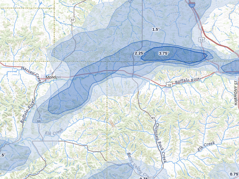 NEXRAD radar-signature map of the hail storm over Eleva, WI on Apr 13, 2026