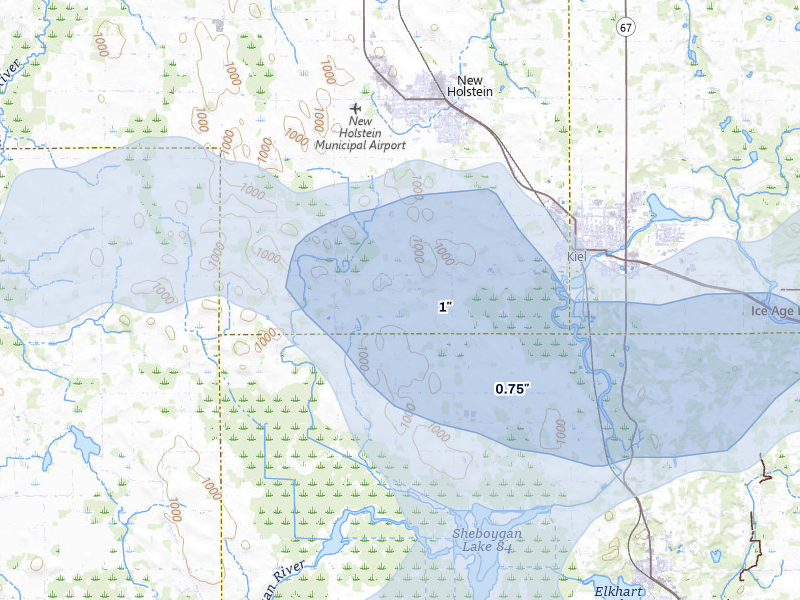 NEXRAD radar-signature map of the hail storm over Elkhart Lake, WI on Mar 30, 2026