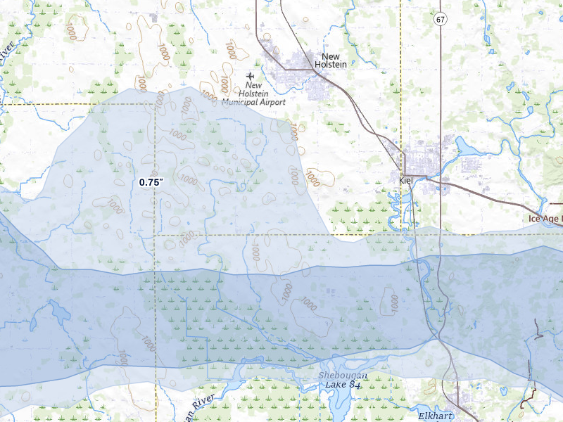 NEXRAD radar-signature map of the hail over Elkhart Lake, WI