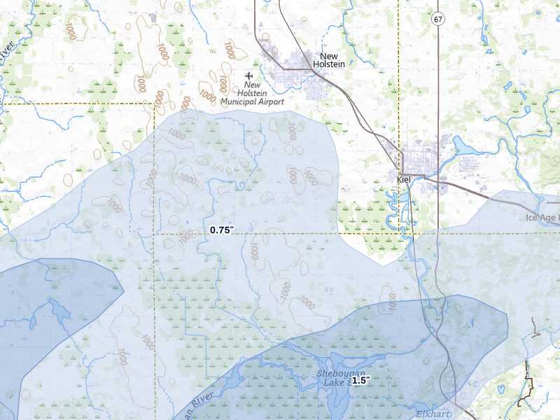 NEXRAD radar-signature map of the hail over Elkhart Lake, WI
