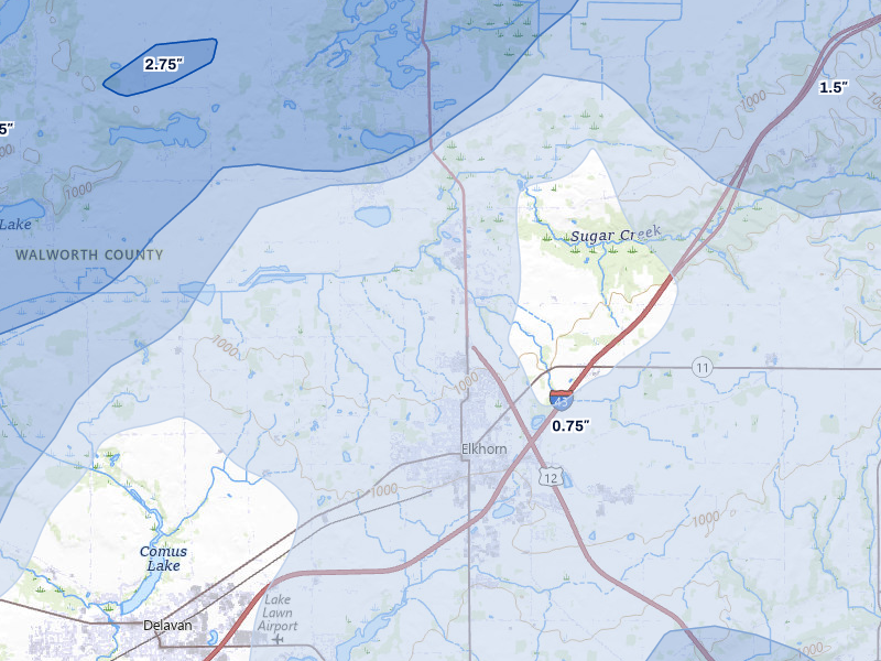 NEXRAD radar-signature map of the hail storm over Elkhorn, WI on Apr 17, 2026