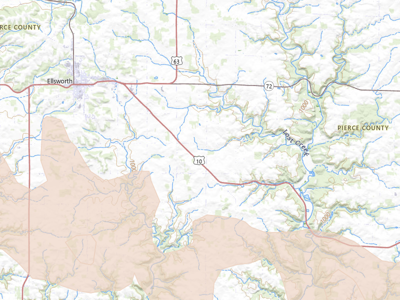 Radar-estimated hail-size map of the storm over Ellsworth, WI on Jun 19, 2026