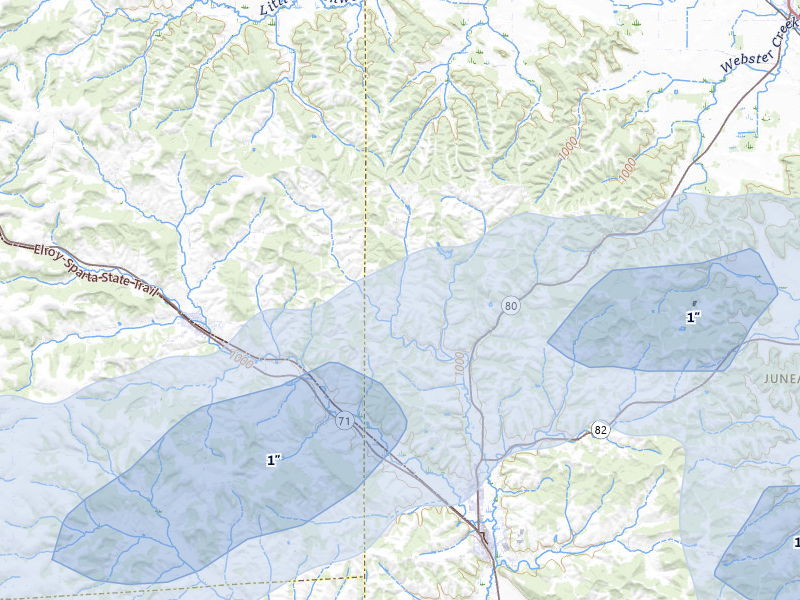 NEXRAD radar-signature map of the hail over Elroy, WI