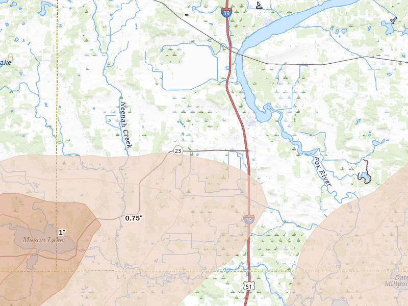 Radar-estimated hail-size map of the storm over Endeavor, WI