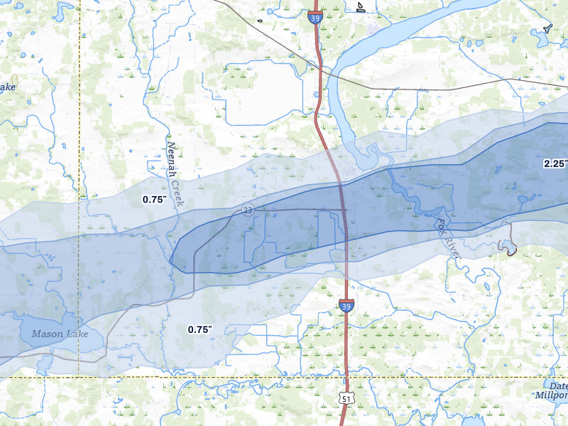 NEXRAD radar-signature map of the hail over Endeavor, WI