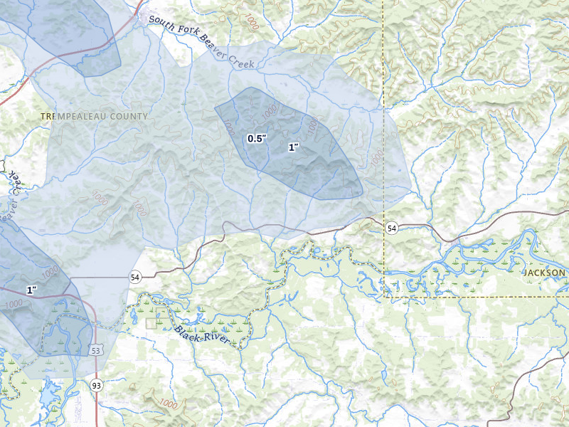 NEXRAD radar-signature map of the hail storm over Ettrick, WI on Jun 5, 2026