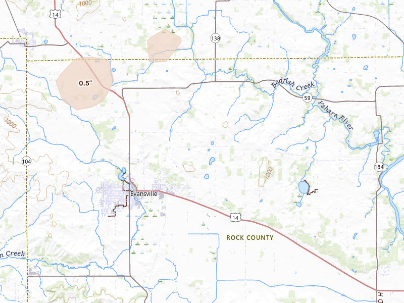 Radar-estimated hail-size map of the storm over Evansville, WI