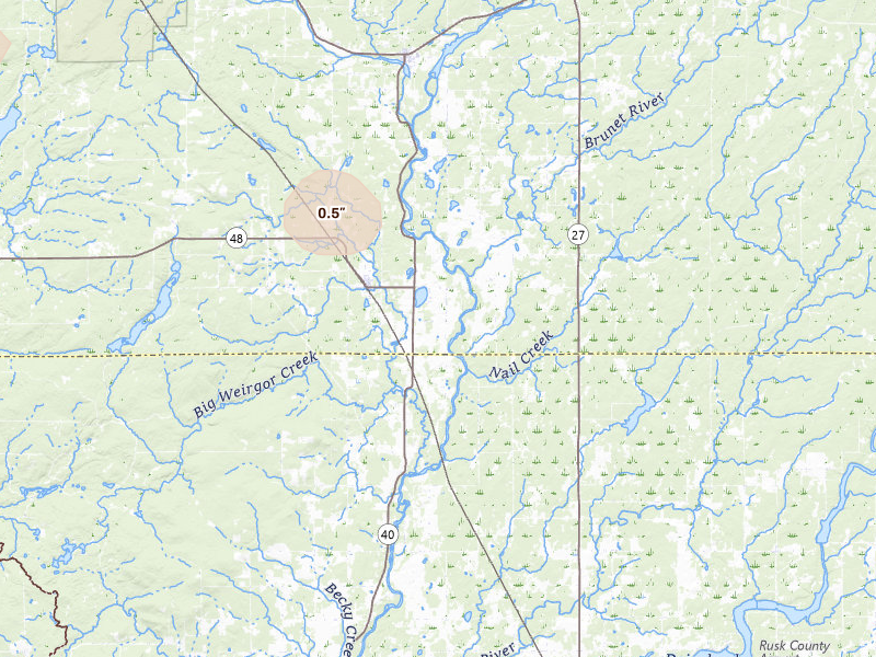 Radar-estimated hail-size map of the storm over Exeland, WI