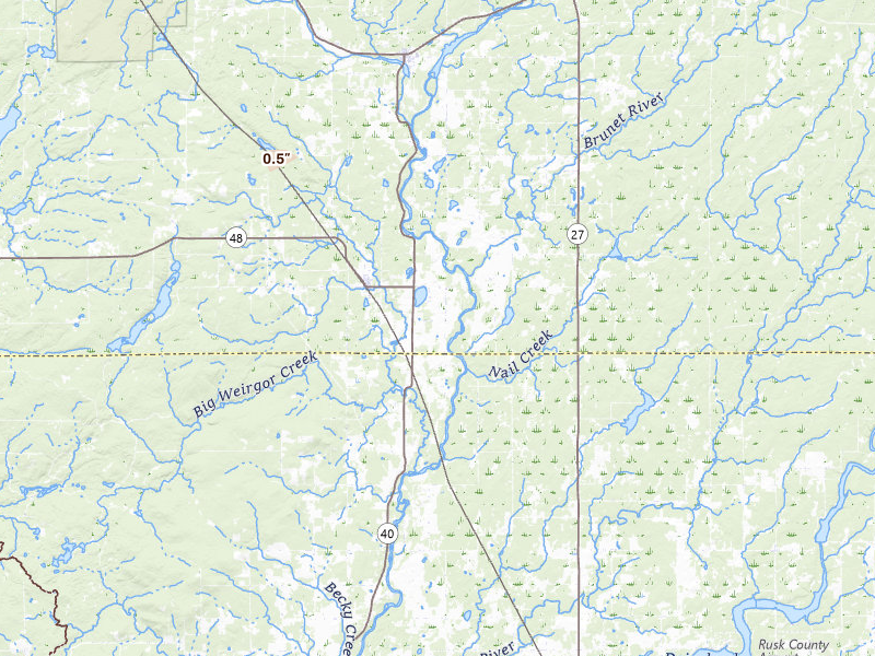 Radar-estimated hail-size map of the storm over Exeland, WI