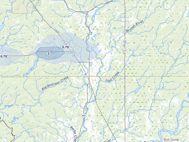 NEXRAD radar-signature map of the hail over Exeland, WI