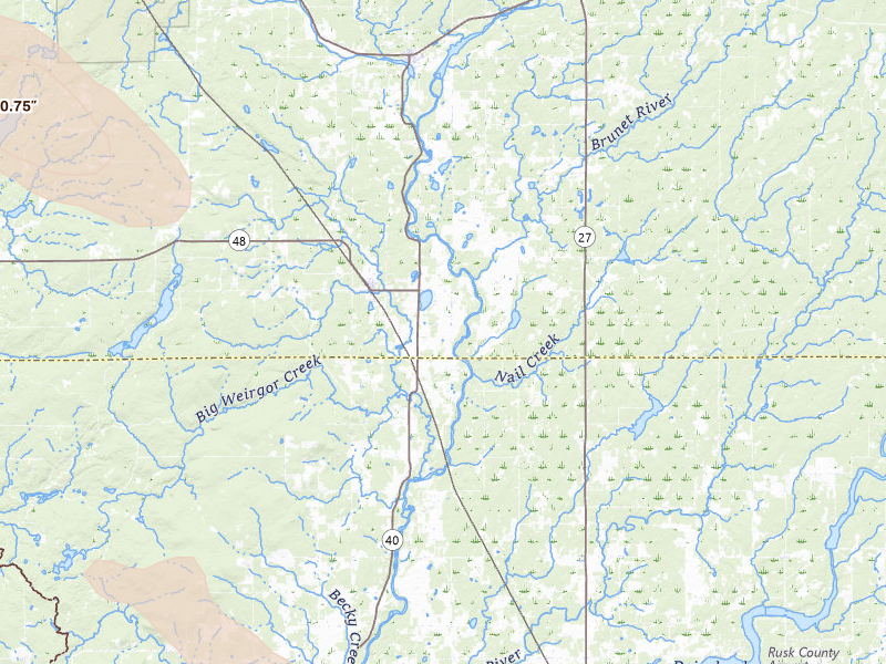 Radar-estimated hail-size map of the storm over Exeland, WI