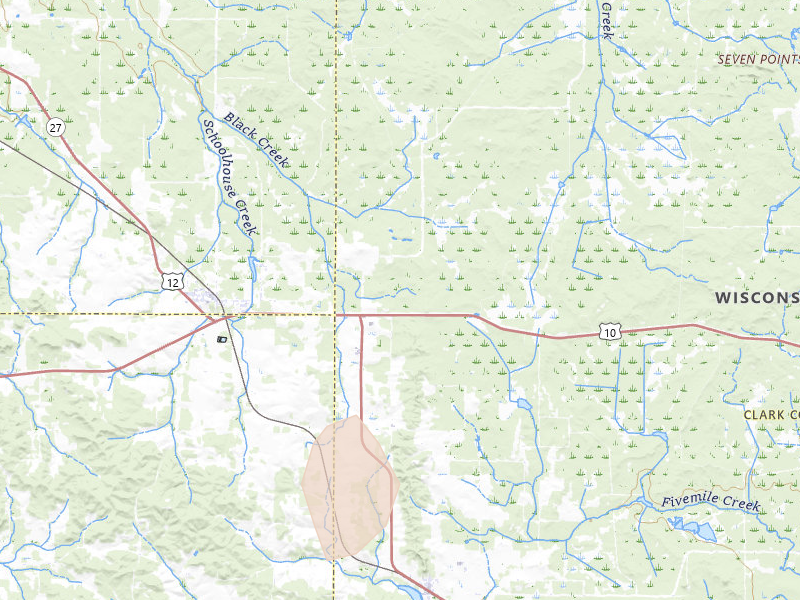 Radar-estimated hail-size map of the storm over Fairchild, WI on Apr 17, 2026