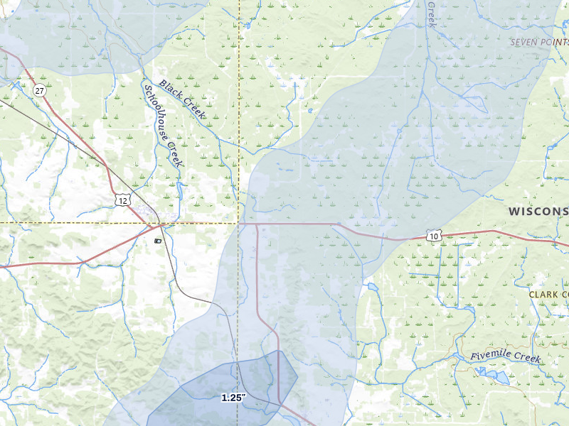 NEXRAD radar-signature map of the hail over Fairchild, WI