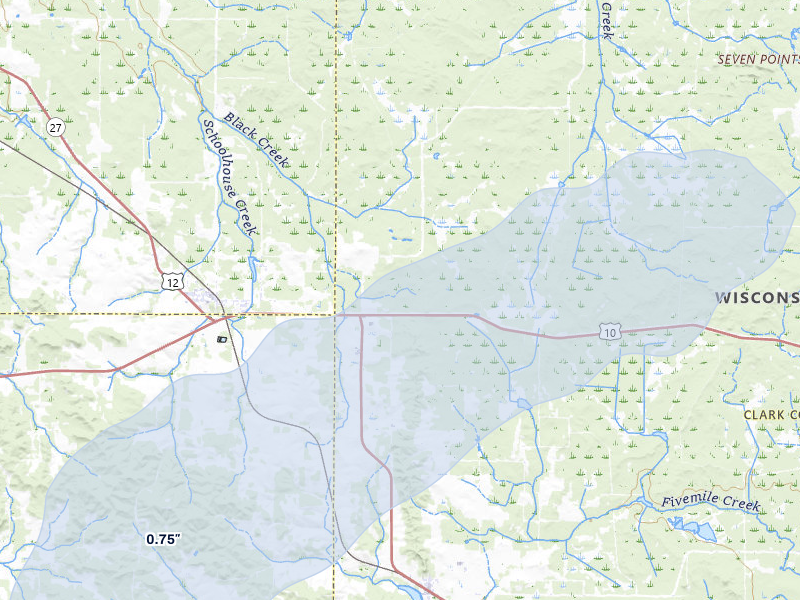 NEXRAD radar-signature map of the hail storm over Fairchild, WI on Jun 30, 2026