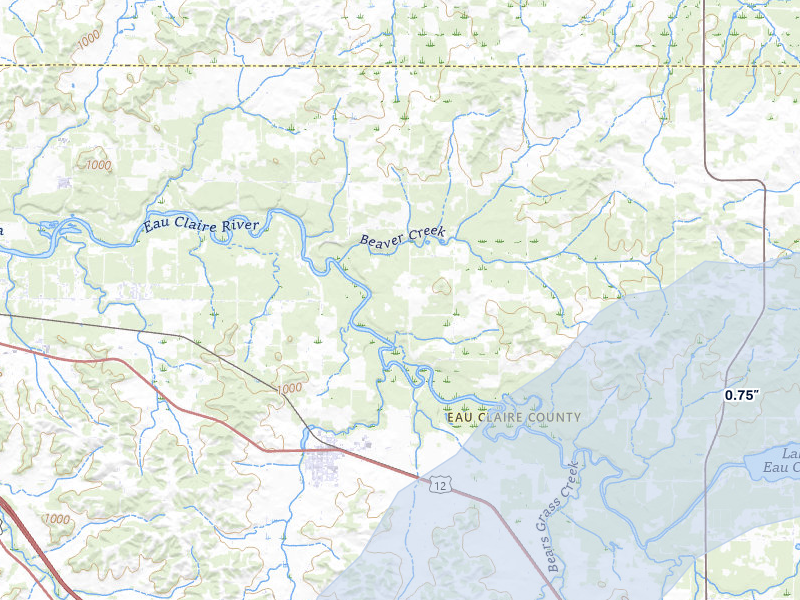 NEXRAD radar-signature map of the hail over Fall Creek, WI