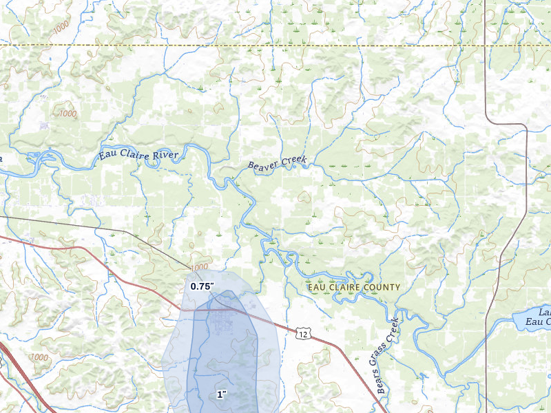 NEXRAD radar-signature map of the hail over Fall Creek, WI