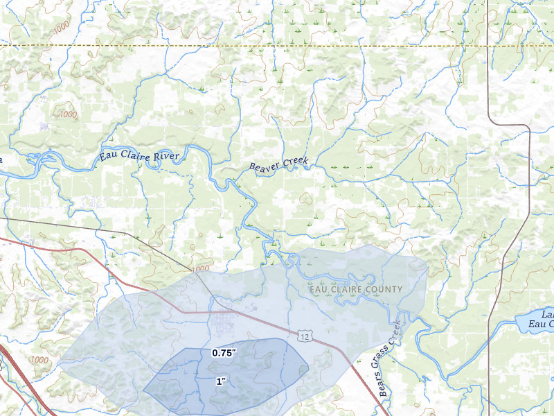 NEXRAD radar-signature map of the hail over Fall Creek, WI