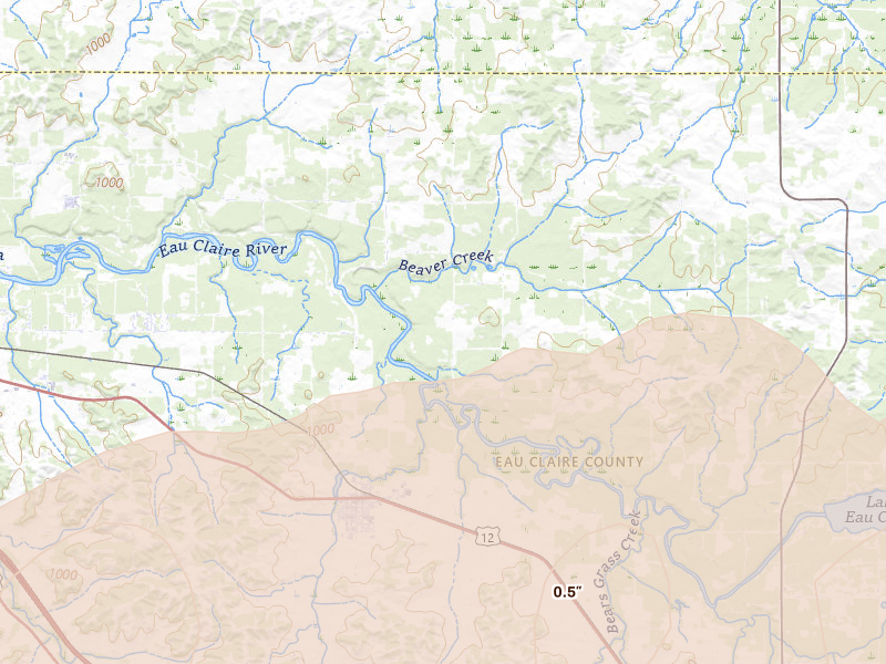 Radar-estimated hail-size map of the storm over Fall Creek, WI