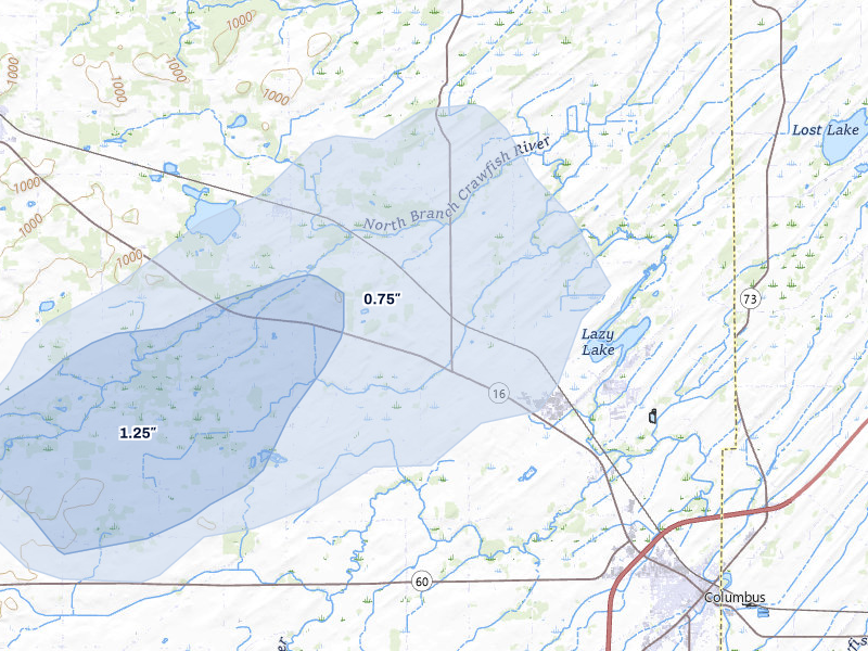 NEXRAD radar-signature map of the hail storm over Fall River, WI on May 16, 2026