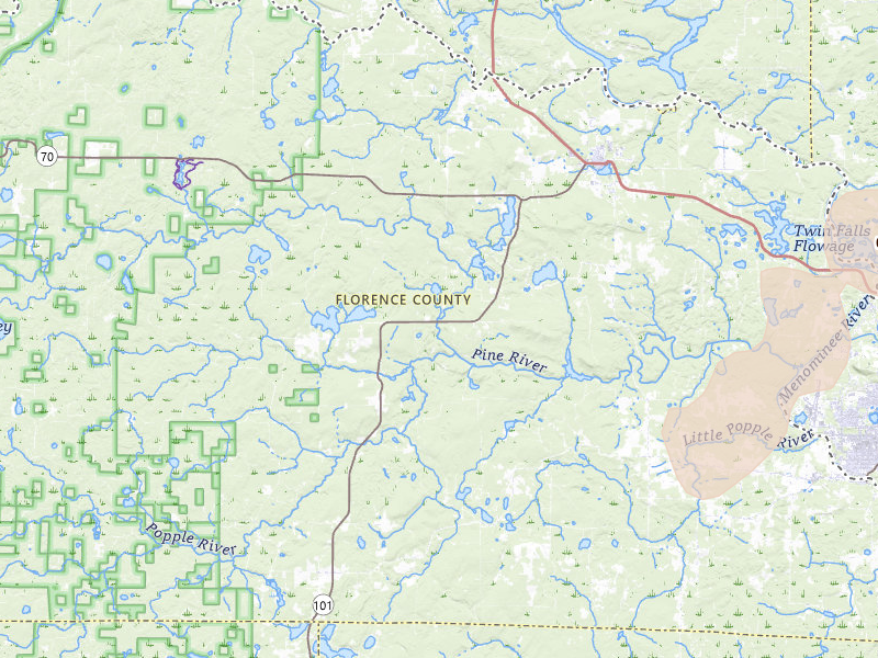 Radar-estimated hail-size map of the storm over Florence, WI on Jun 28, 2026