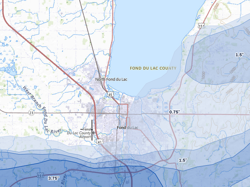 NEXRAD radar-signature map of the hail storm over Fond Du Lac, WI on Jul 1, 2026