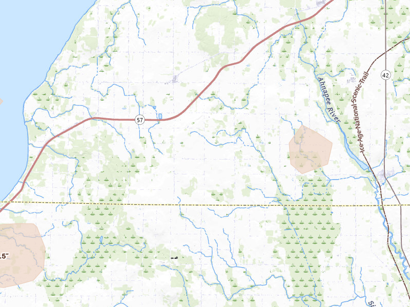 Radar-estimated hail-size map of the storm over Forestville, WI on Jun 30, 2026