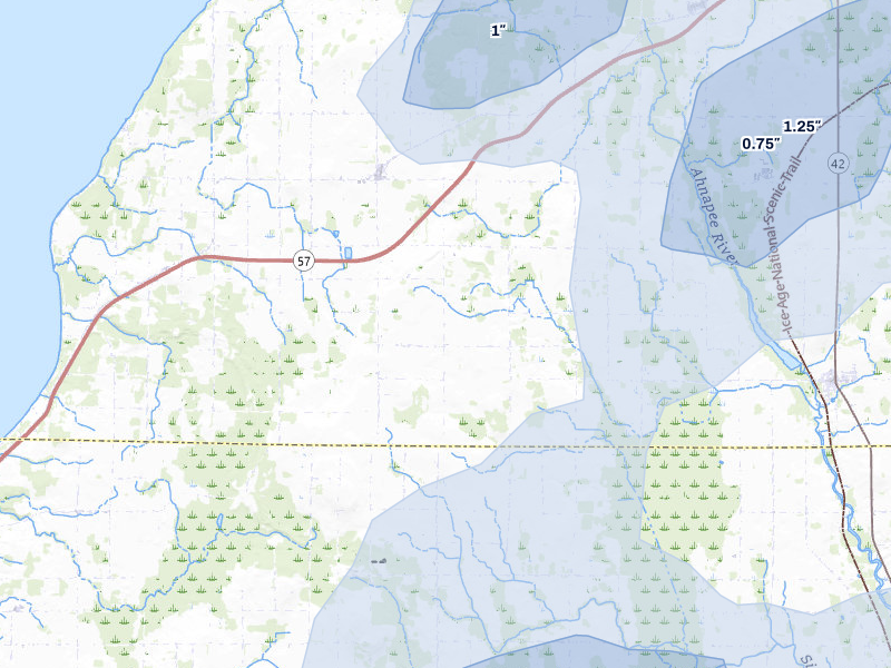 NEXRAD radar-signature map of the hail storm over Forestville, WI on Jul 1, 2026