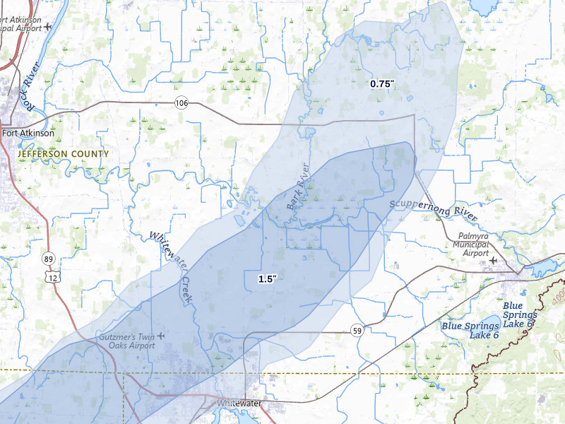 NEXRAD radar-signature map of the hail storm over Fort Atkinson, WI on Apr 2, 2026