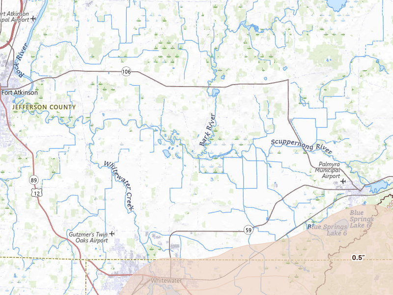 Radar-estimated hail-size map of the storm over Fort Atkinson, WI on Apr 17, 2026