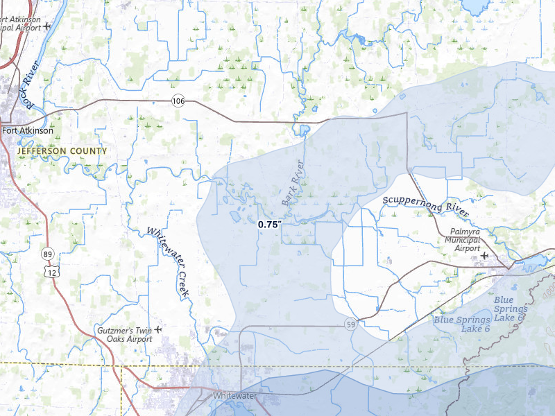 NEXRAD radar-signature map of the hail over Fort Atkinson, WI