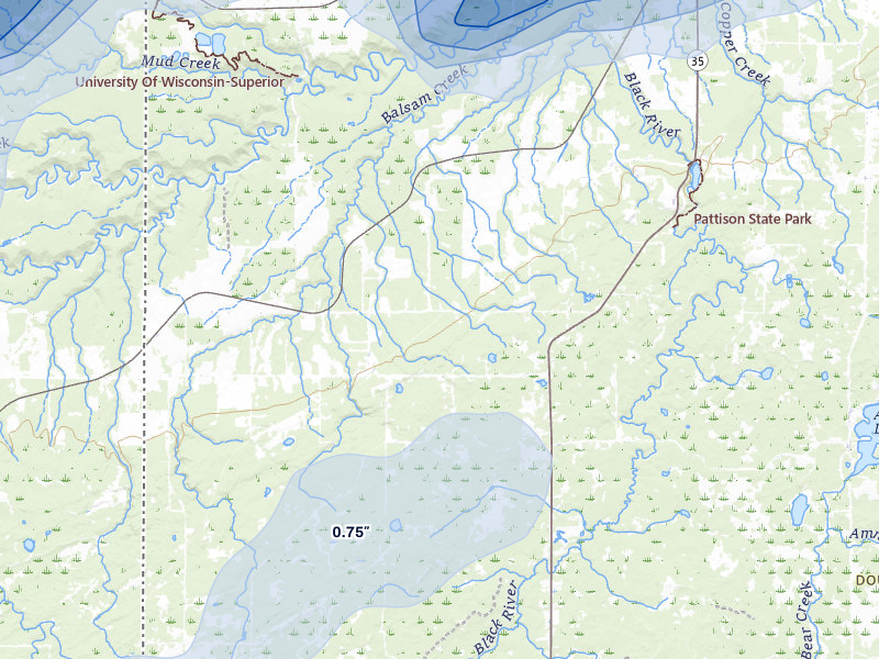 NEXRAD radar-signature map of the hail storm over Foxboro, WI on Jun 29, 2026