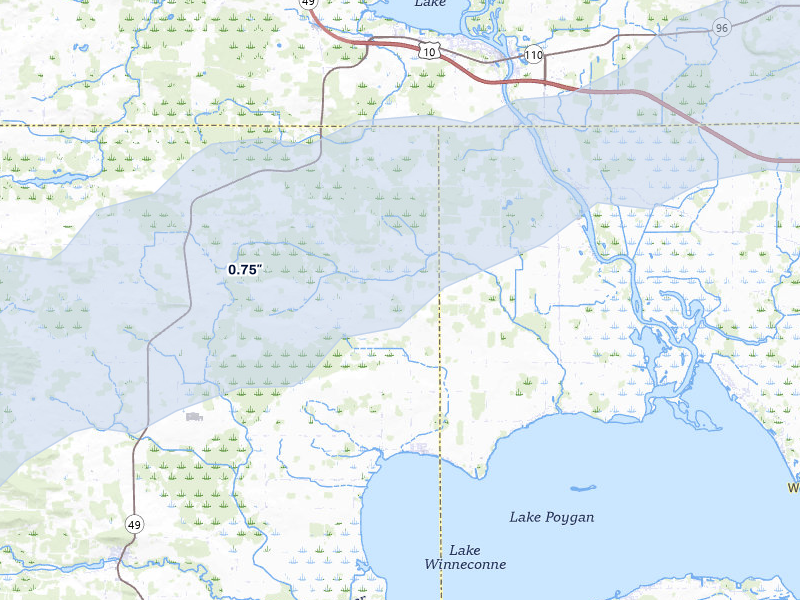 NEXRAD radar-signature map of the hail over Fremont, WI