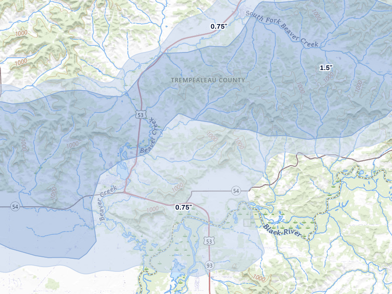 NEXRAD radar-signature map of the hail storm over Galesville, WI on Mar 30, 2026