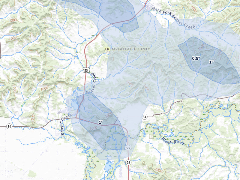 NEXRAD radar-signature map of the hail over Galesville, WI