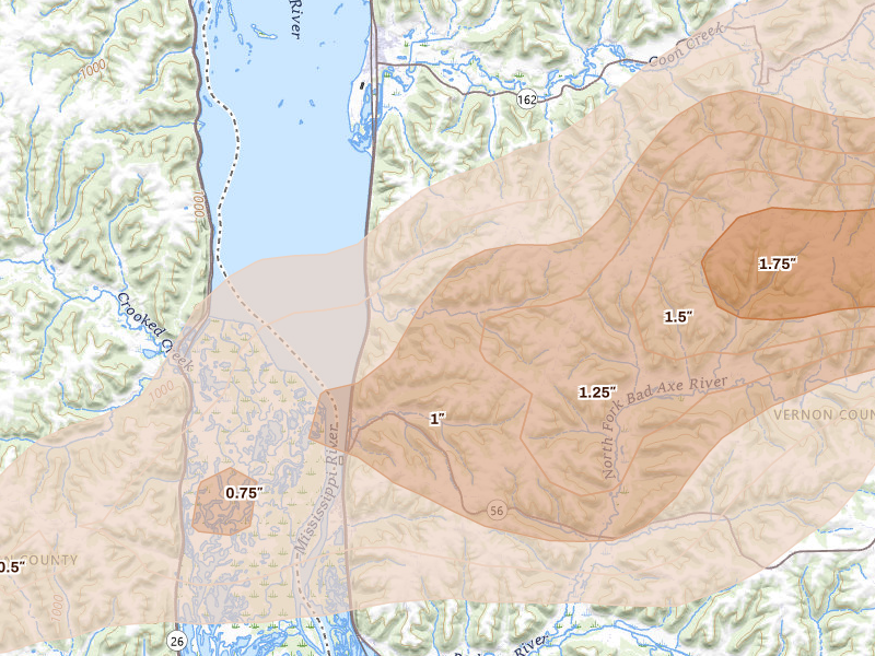 Radar-estimated hail-size map of the storm over Genoa, WI