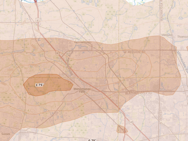 Radar-estimated hail-size map of the storm over Germantown, WI