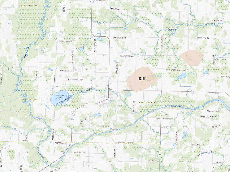 Radar-estimated hail-size map of the storm over Gillett, WI