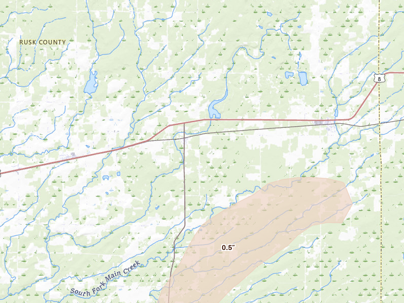 Radar-estimated hail-size map of the storm over Glen Flora, WI