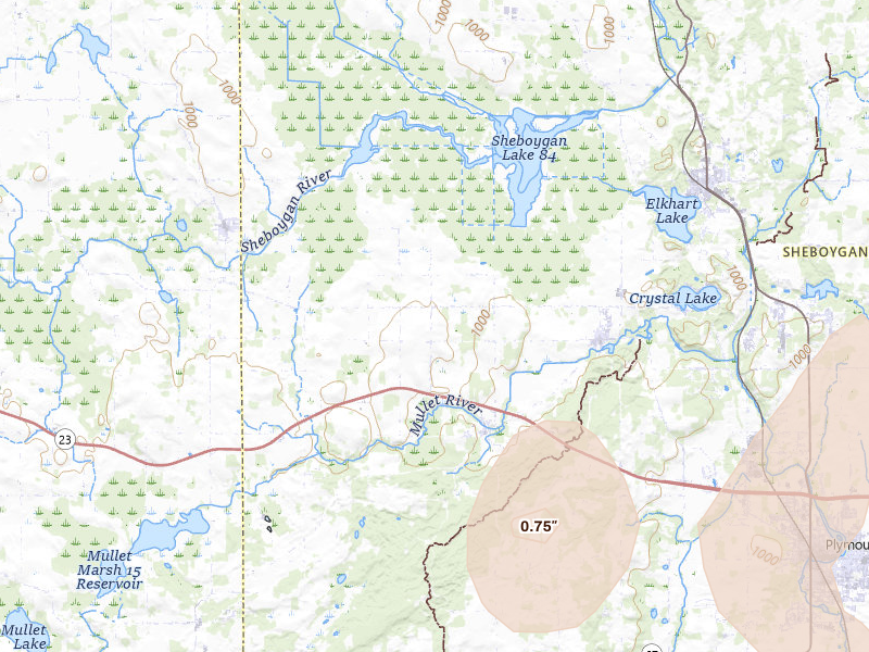 Radar-estimated hail-size map of the storm over Glenbeulah, WI