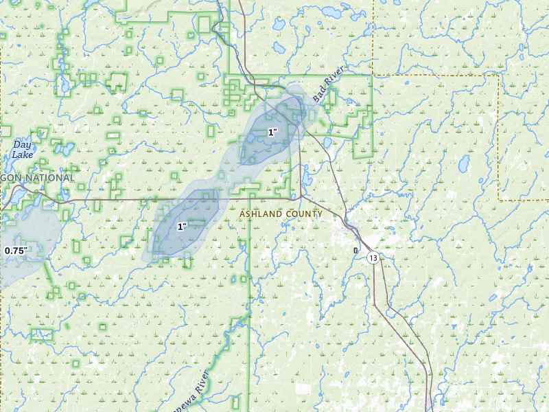 NEXRAD radar-signature map of the hail storm over Glidden, WI on Apr 17, 2026