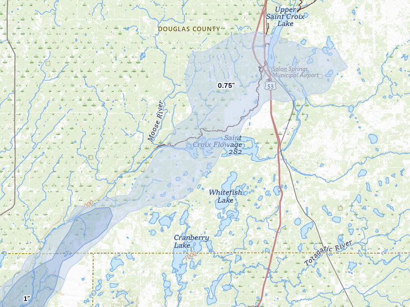 NEXRAD radar-signature map of the hail over Gordon, WI