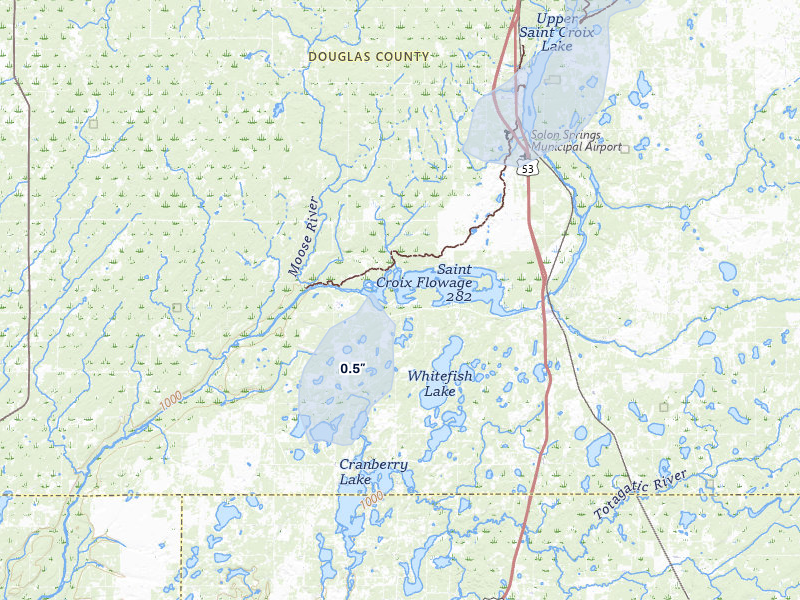 NEXRAD radar-signature map of the hail storm over Gordon, WI on Jun 28, 2026
