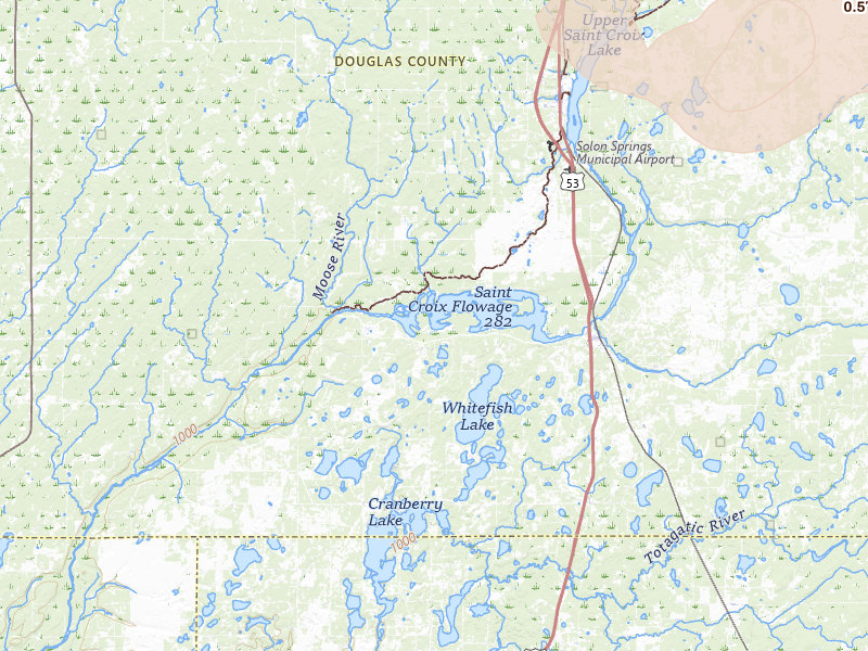 Radar-estimated hail-size map of the storm over Gordon, WI on Jun 29, 2026
