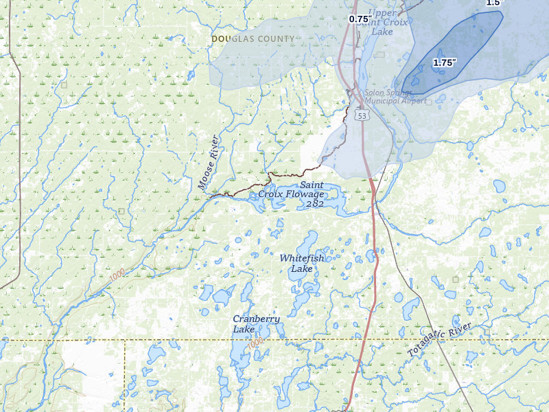NEXRAD radar-signature map of the hail storm over Gordon, WI on Jun 29, 2026