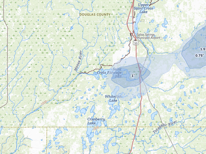 NEXRAD radar-signature map of the hail storm over Gordon, WI on Jul 3, 2026